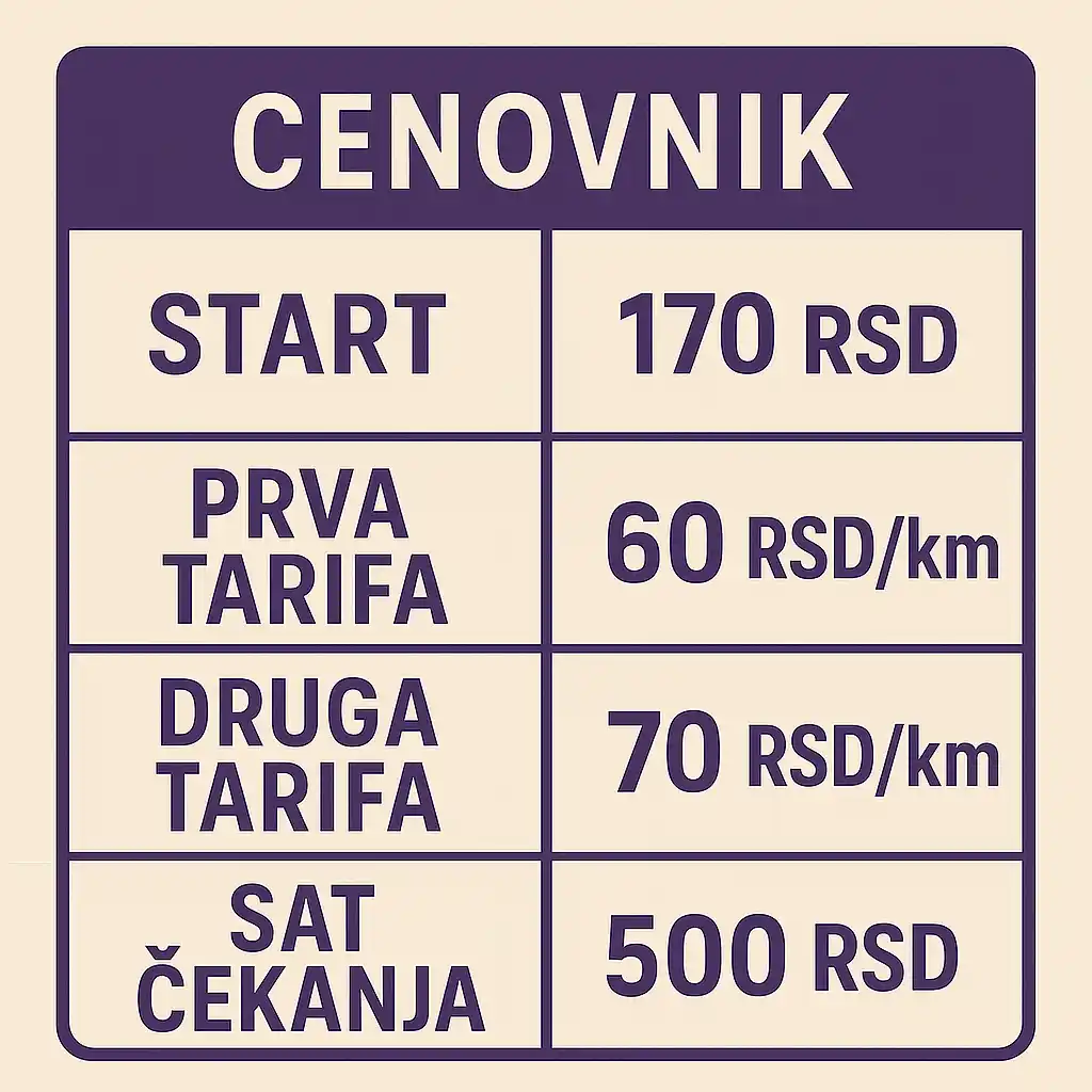 Price List Taxi 016 Leskovac