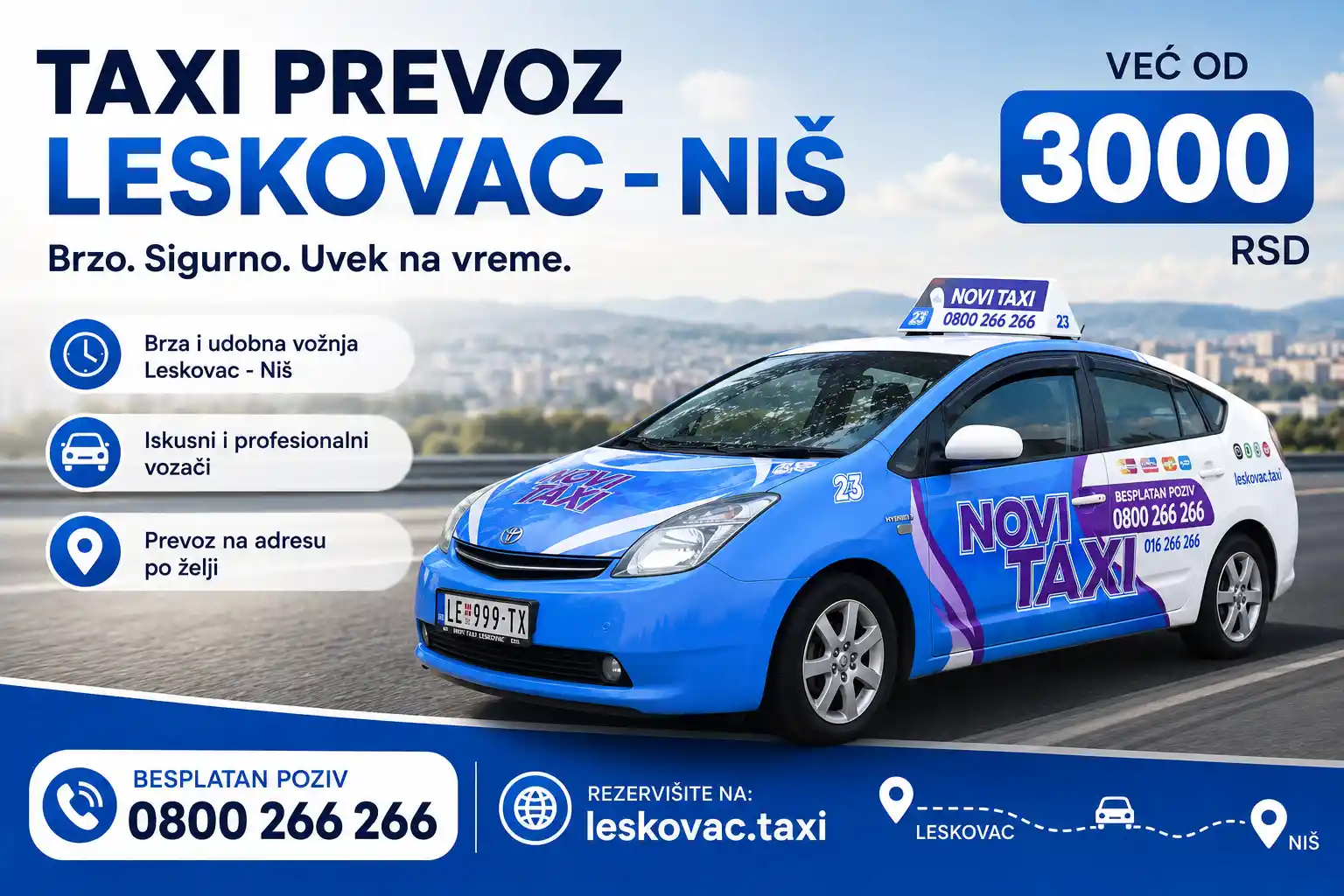 Taksi Novi Taxi 016 na relaciji Leskovac–Niš autoputem E75